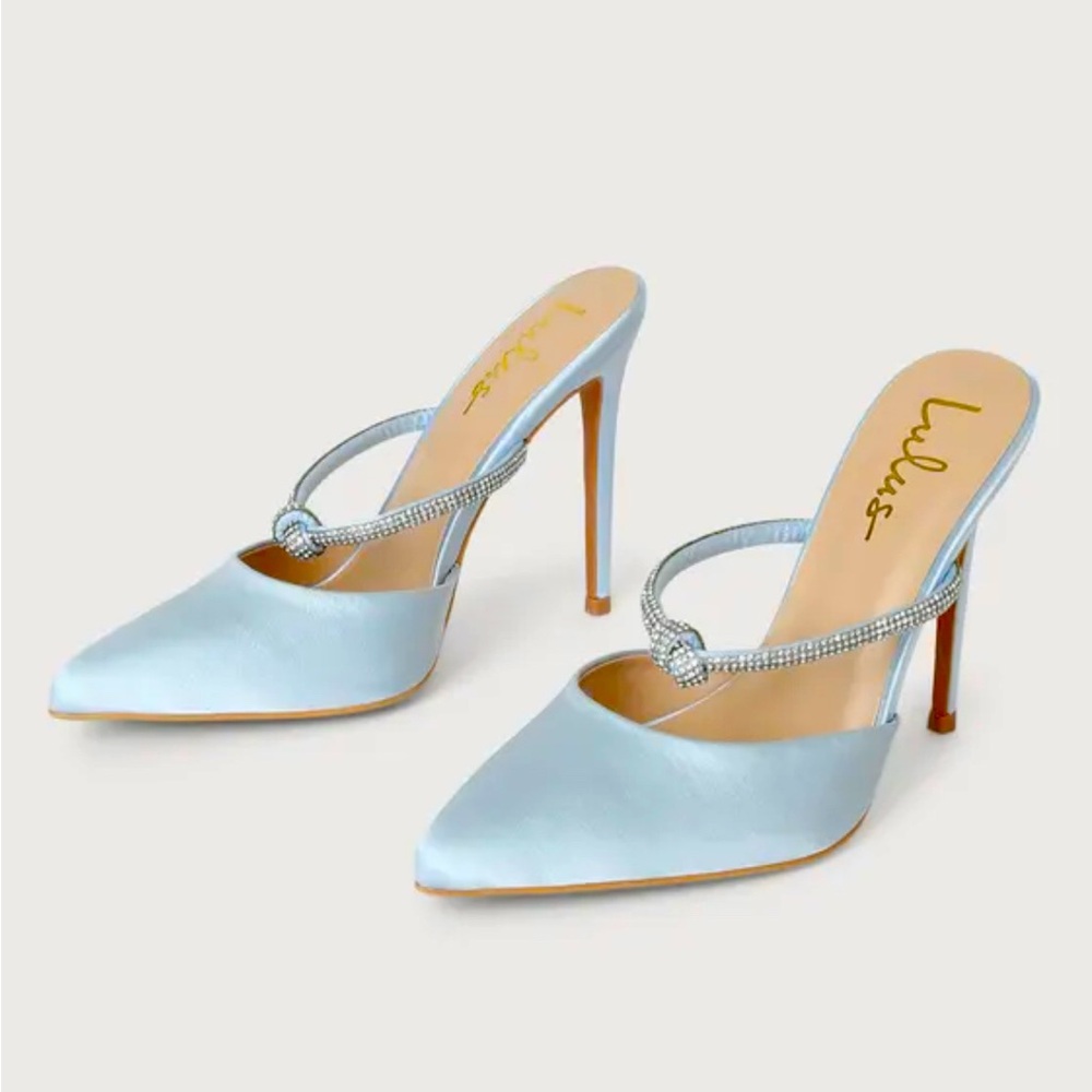 Lulus Marinala Blue Satin Rhinestone
Pointed-Toe Mule Pumps